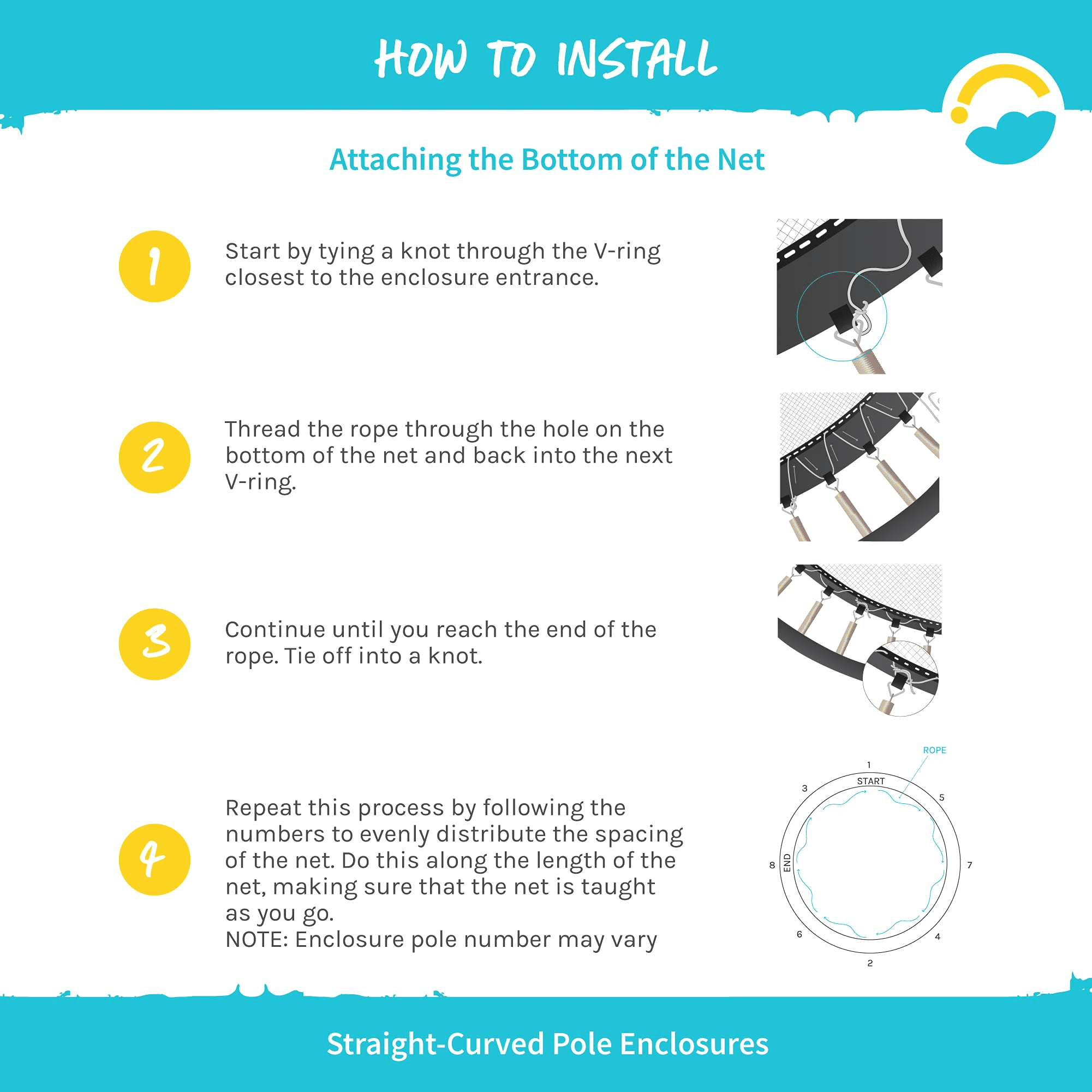 SkyBound Replacement Trampoline Safety Net Enclosure， Fits 15ft Skywalker trampolines that have 8 Straight-Curved Poles，Net Only!