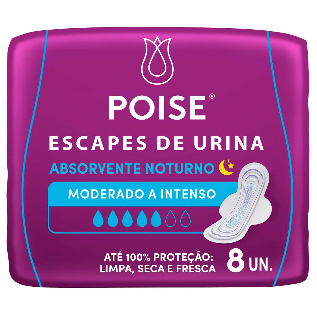 Absorvente com Abas para Escapes de Urina Poise Noturno 8 Unidades
