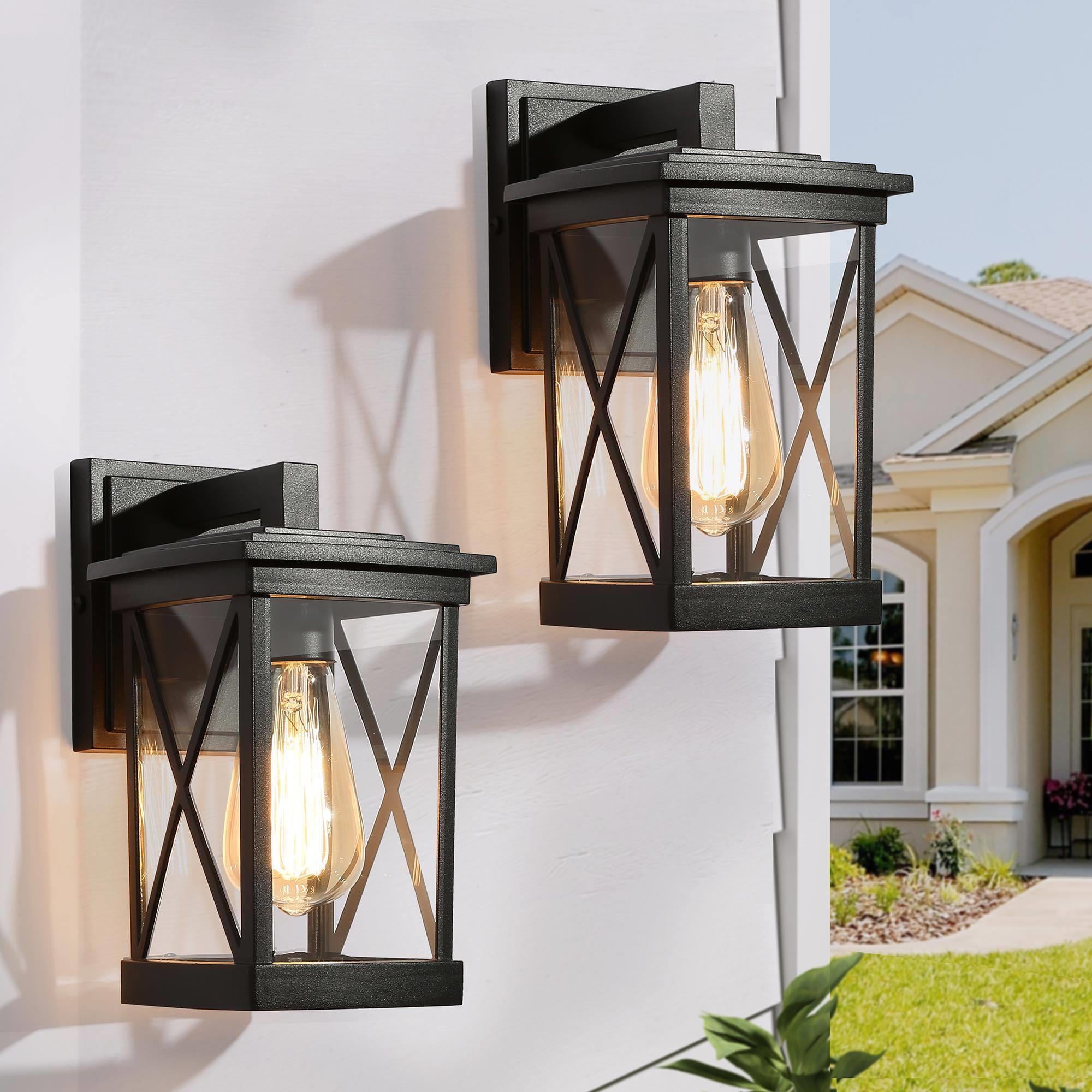 LNC Lans 2-Pack 11-in H Sandy Black Clear Glass Square Cage Modern/Contemporary Medium Base (E-26) Outdoor Wall Light,10.2"H