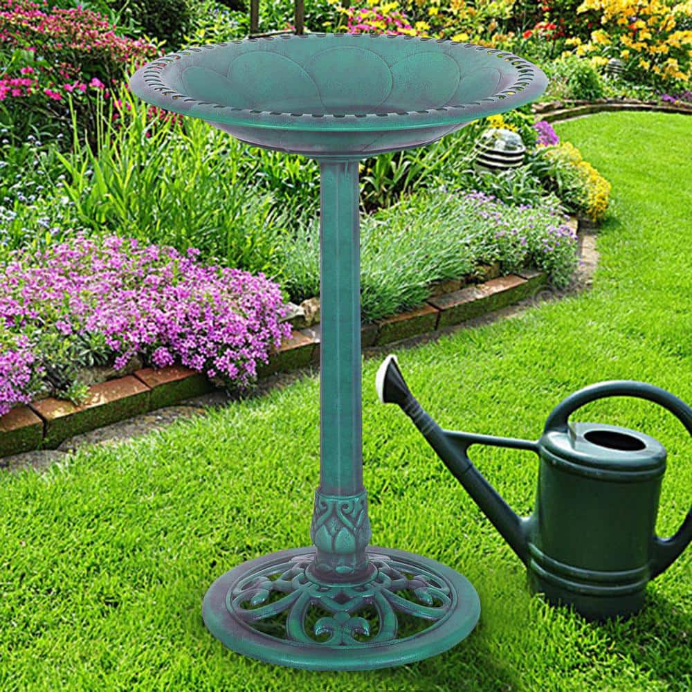 ANGELES HOME Green Weather Resin Pedestal Birdbath M65-8PS02