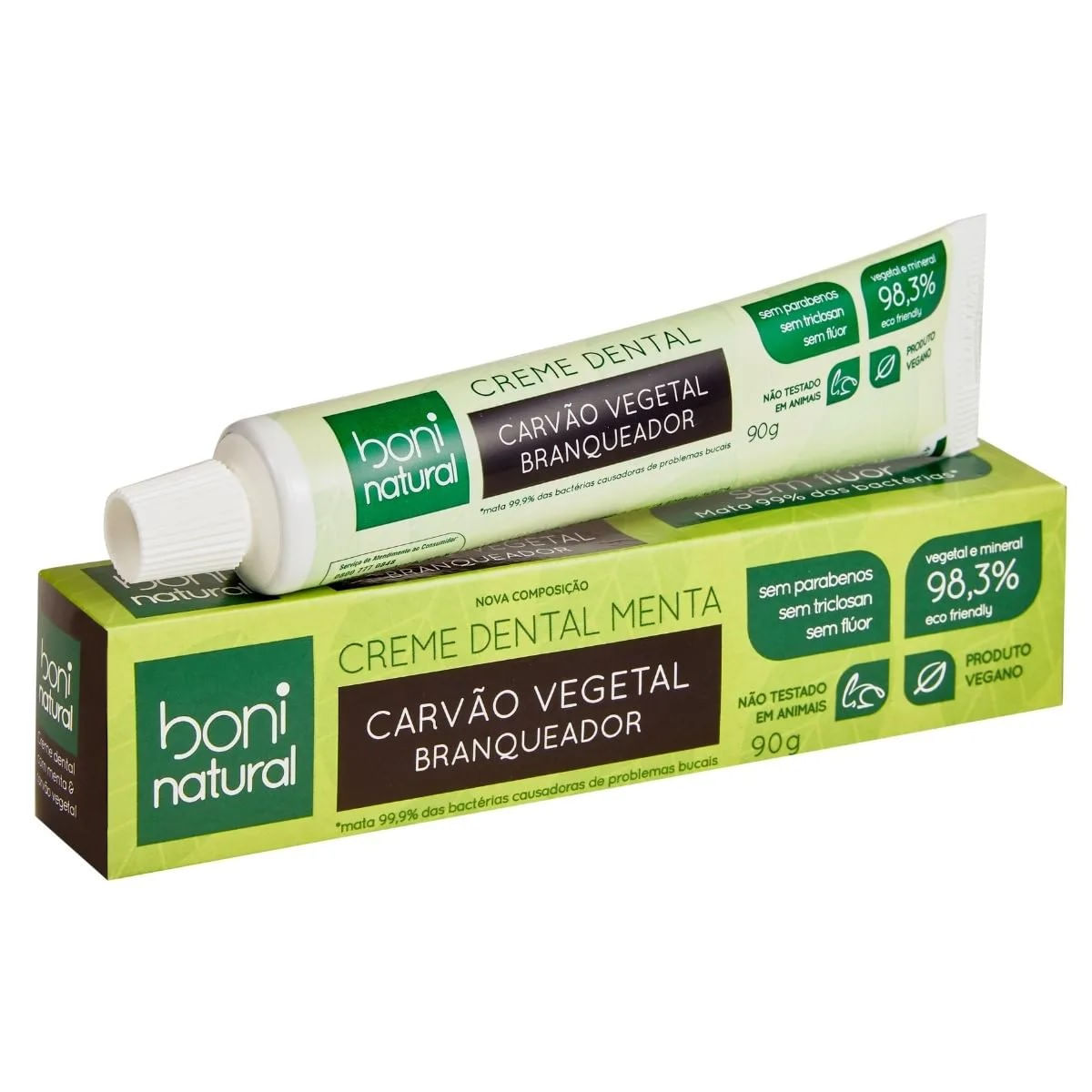 Creme Dental Menta e Carvao Vegetal Boni Natural 90g
