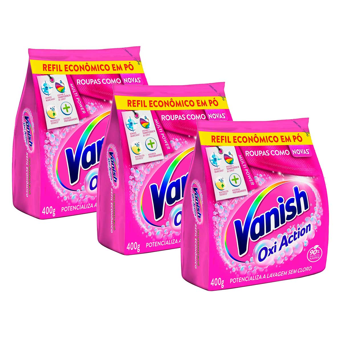Kit com 3 Tira Manchas Vanish Pink 400g