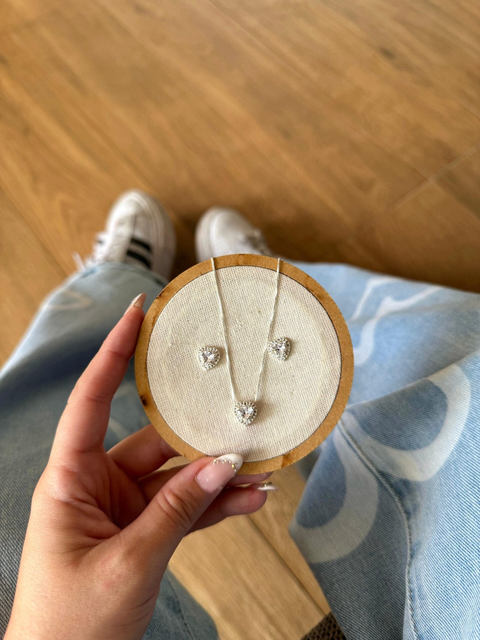 Conjunto De Coração Cravejado (Colar + Brinco)