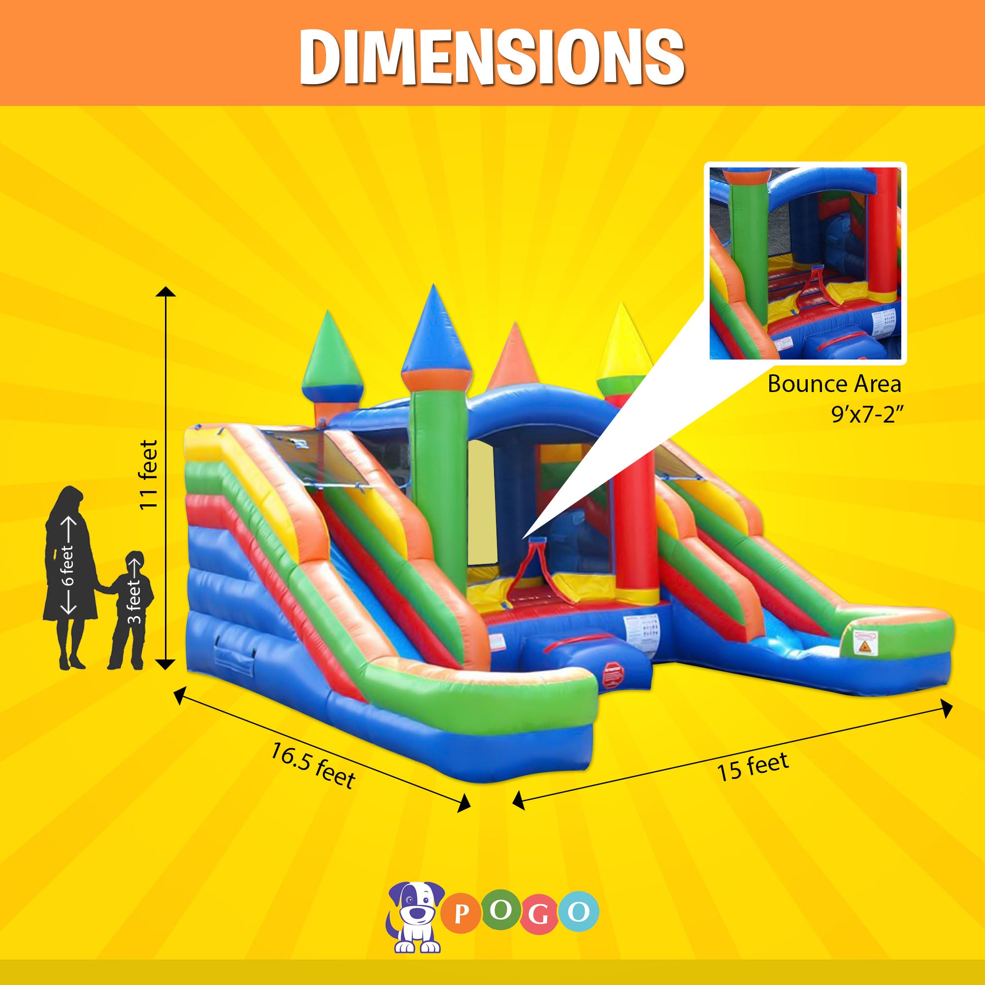 Pogo Bounce House Crossover Double Water Slide Bounce House Combo， Rainbow
