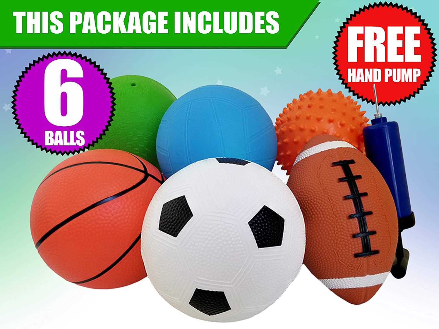 Set of 6 Sports Balls with 1 Pump - 5