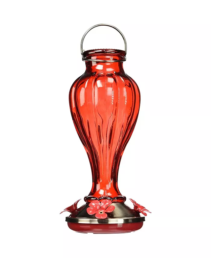 More Birds Hummingbird Feeder Glass Red 20-Oz Nectar Capacity Blossom