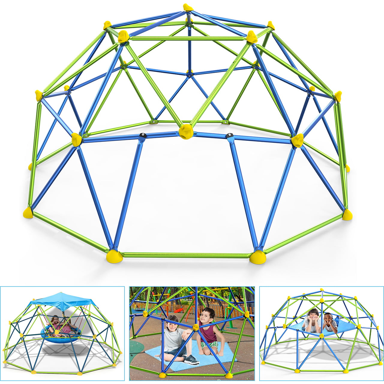 GIKPAL Climbing Dome， 10FT Dome Climber with Canopy Monkey Bars for Kids 3 to 10 Outdoor Play Equipment， Supports up to 1000lbs Jungle Gym， Anti-Rust， Easy Assembly， Gift for Kids - Blue+Green