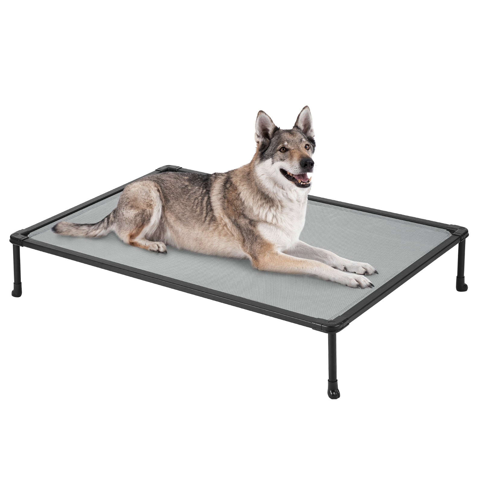 Veehoo Chewproof Dog Bed， Cooling Raised Dog Cots with Black Metal Frame， X Large， Silver Grey
