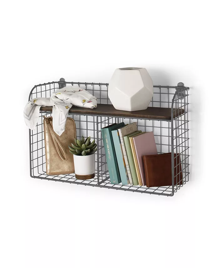 Spectrum Vintage-like Living Wall Mount Double Bin with Wood Shelf