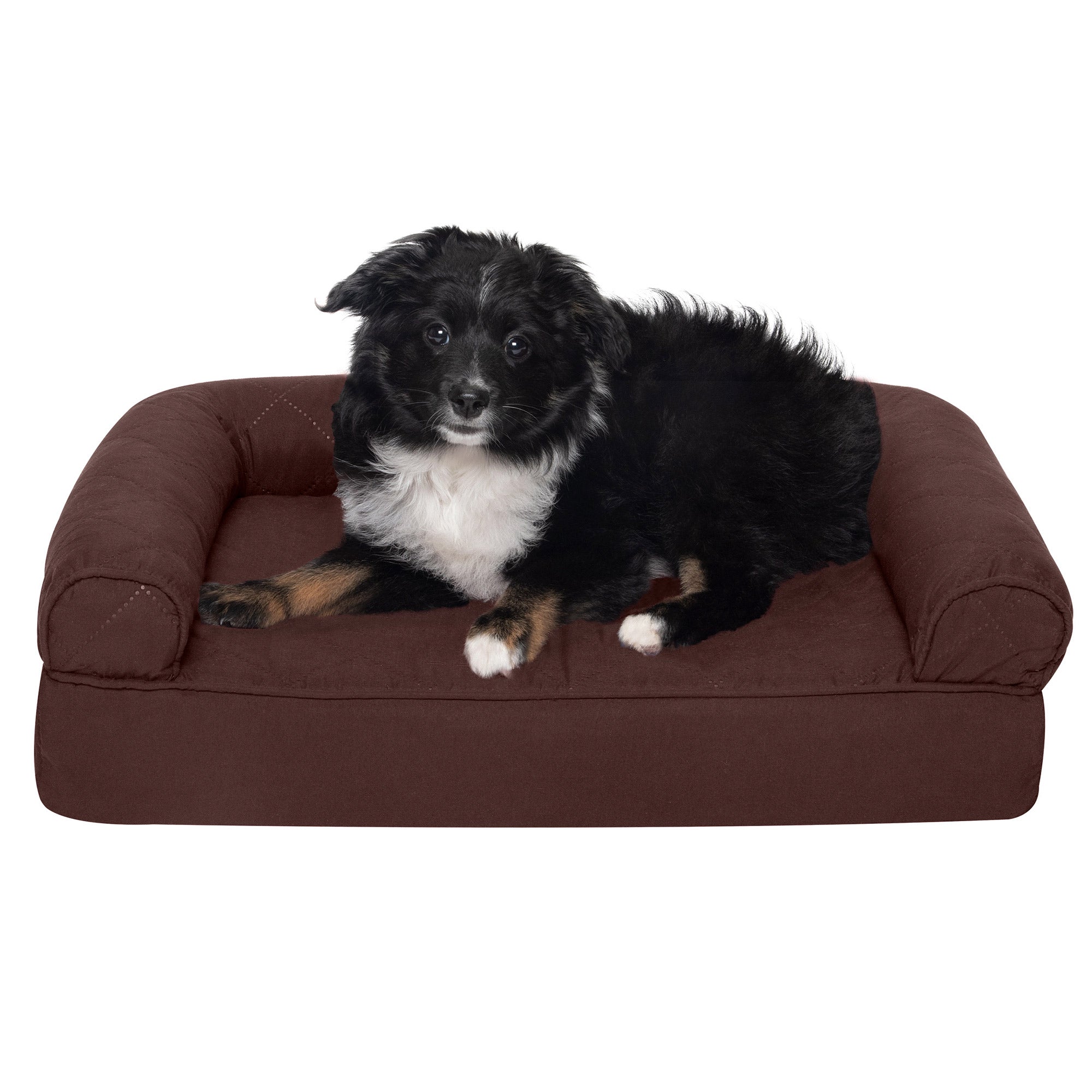 FurHaven | Orthopedic Quilted Sofa Pet Bed for Dogs and Cats， Coffee， Small