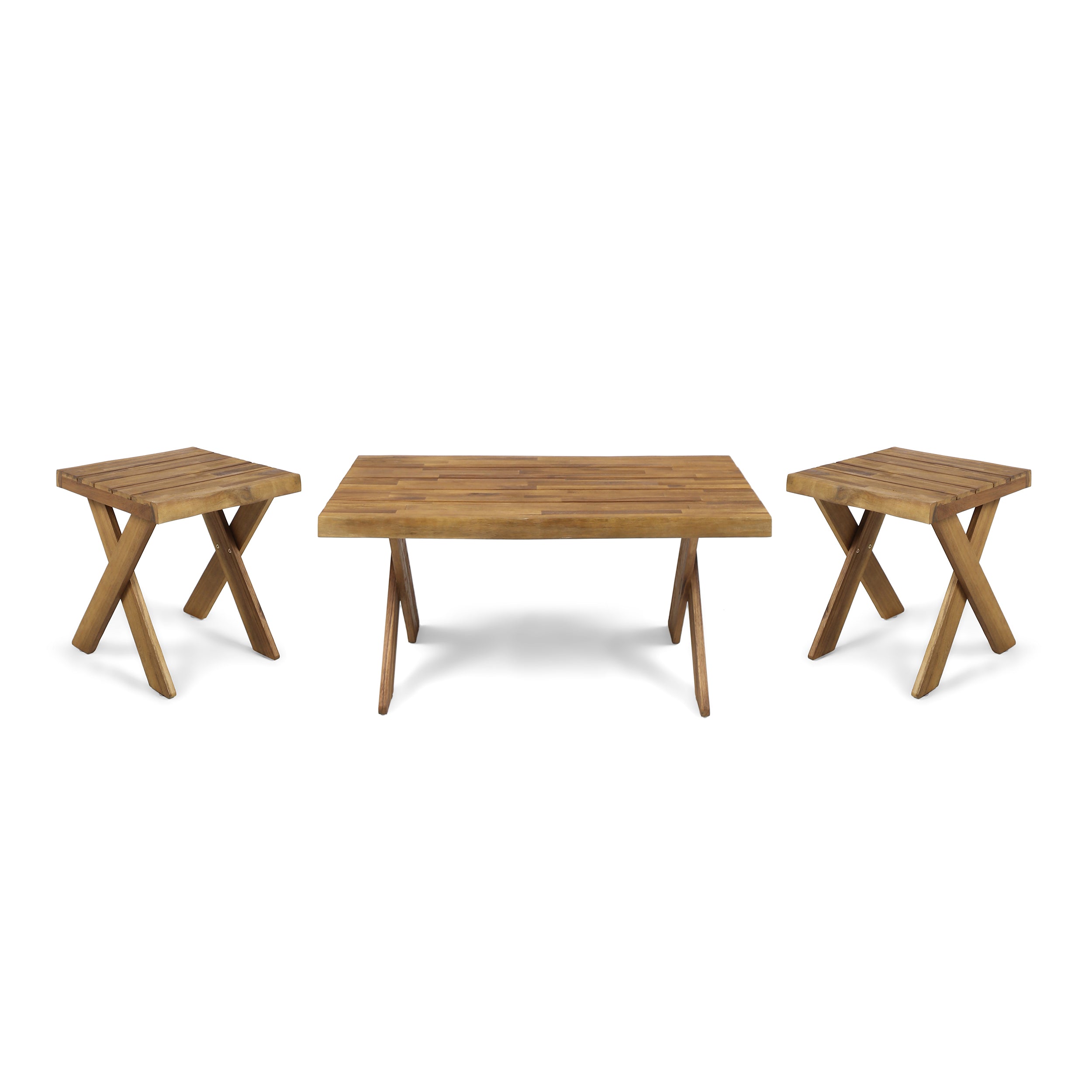 Irene Indoor Farmhouse 3 Piece Acacia Wood Table Set