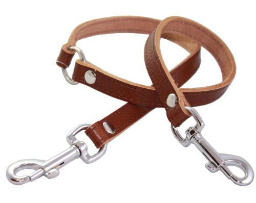 Genuine Leather Double Dog Leash - Two Dog Coupler (Brown， Medium 15