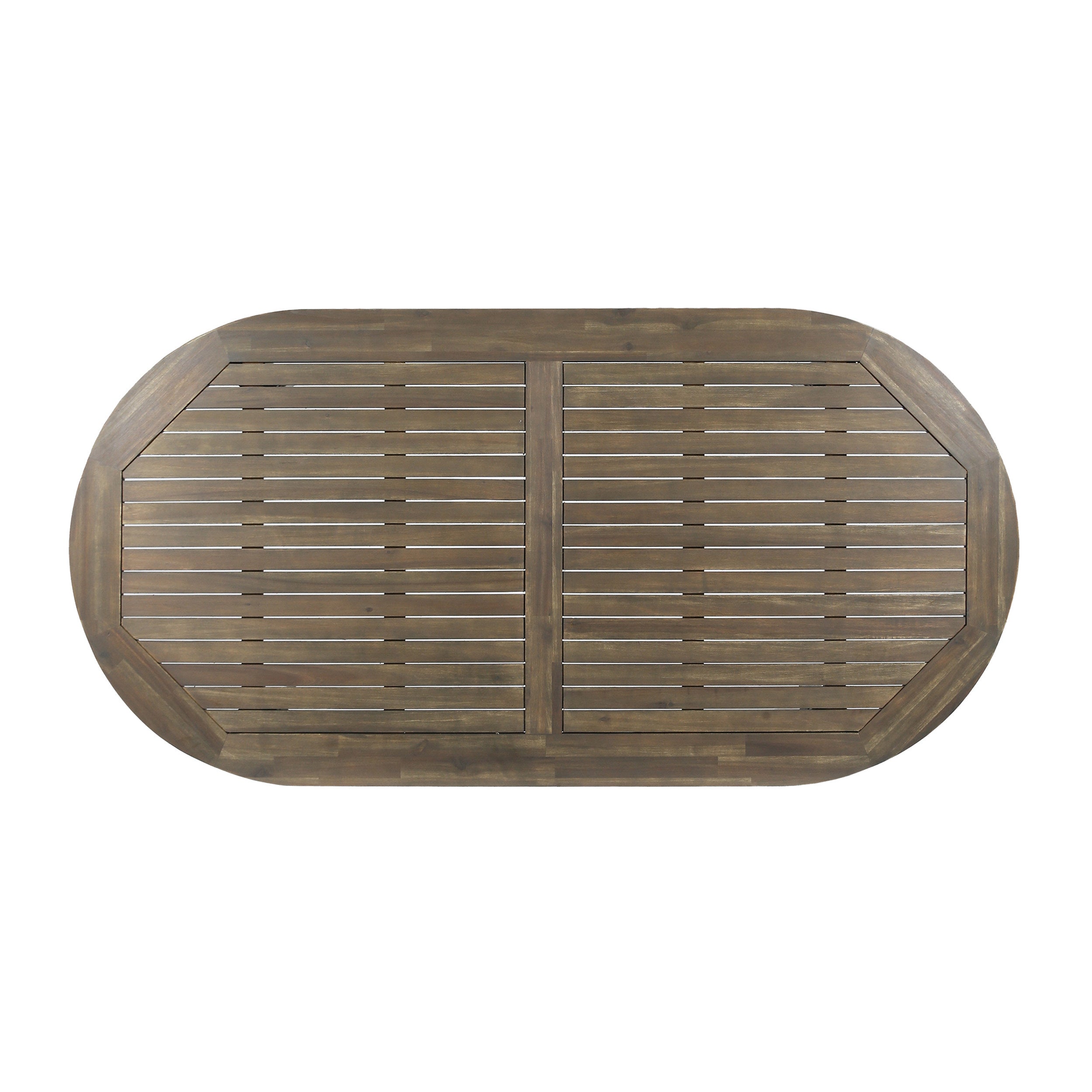 Stanford Outdoor Rustic Slat-Top Acacia Wood Oval Dining Table with Tapered Legs