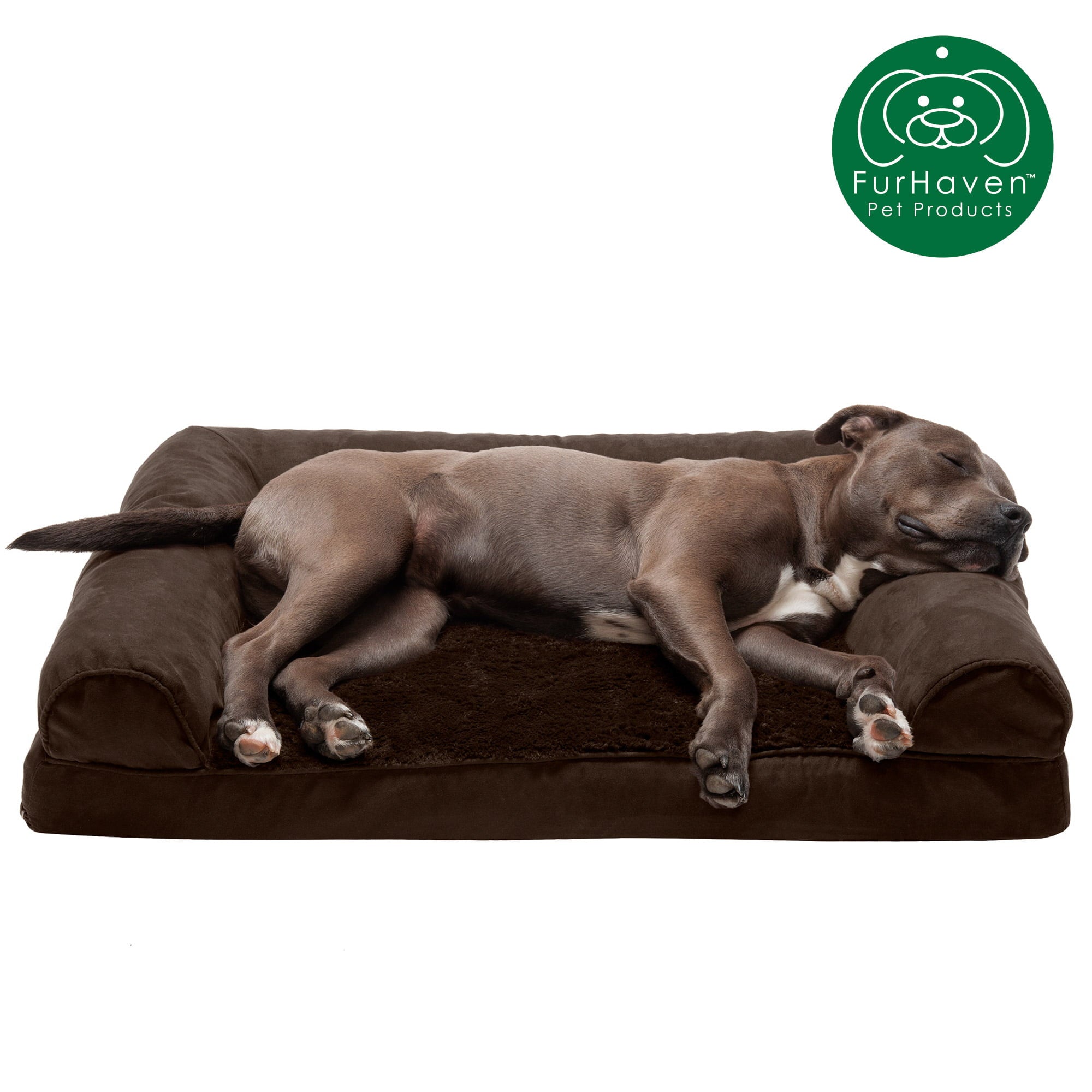 FurHaven | Orthopedic Ultra Plush Sofa Pet Bed for Dogs and Cats， Espresso， Large