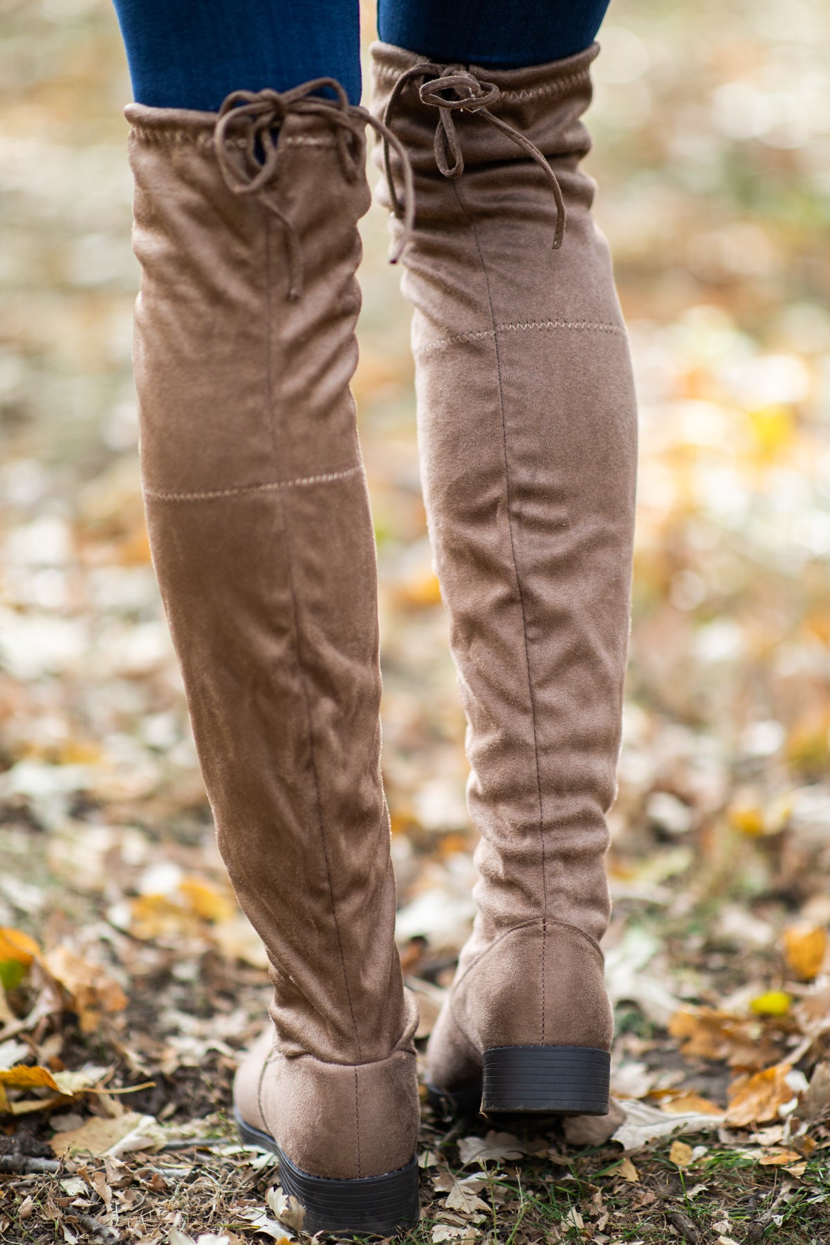 Taupe Knee High Faux Suede Boots