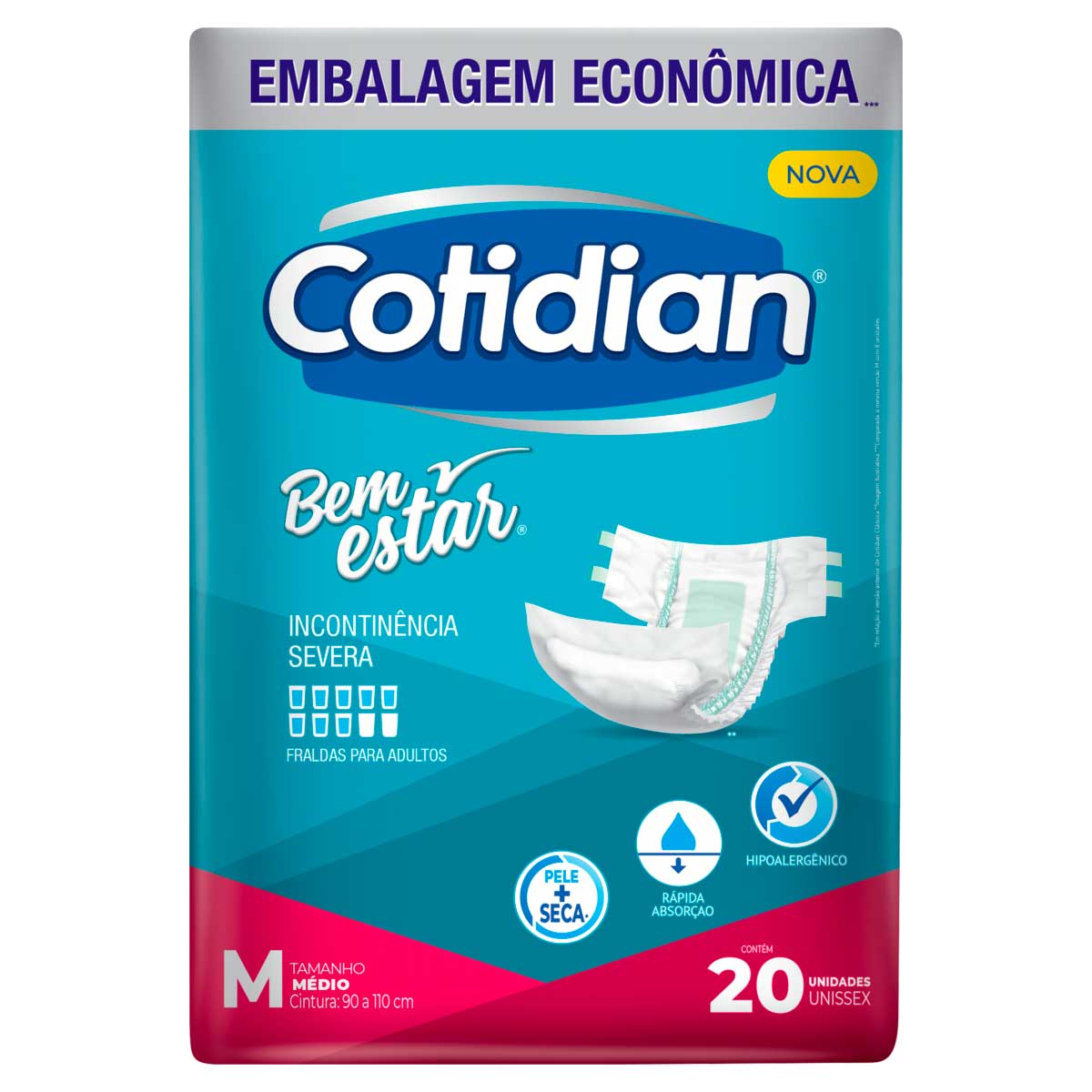 Fralda Descartavel Adulto Cotidian Bem Estar M Pacote 20 Unidades Embalagem Economica