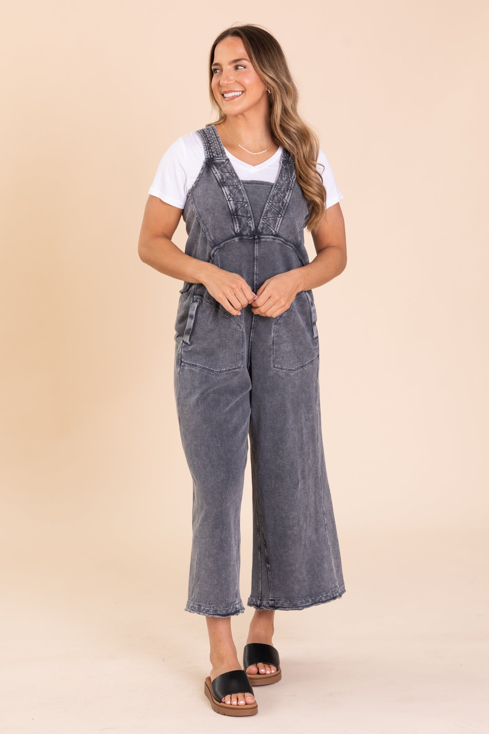 Charcoal Washed Soft Terry Knit Jumpsuit