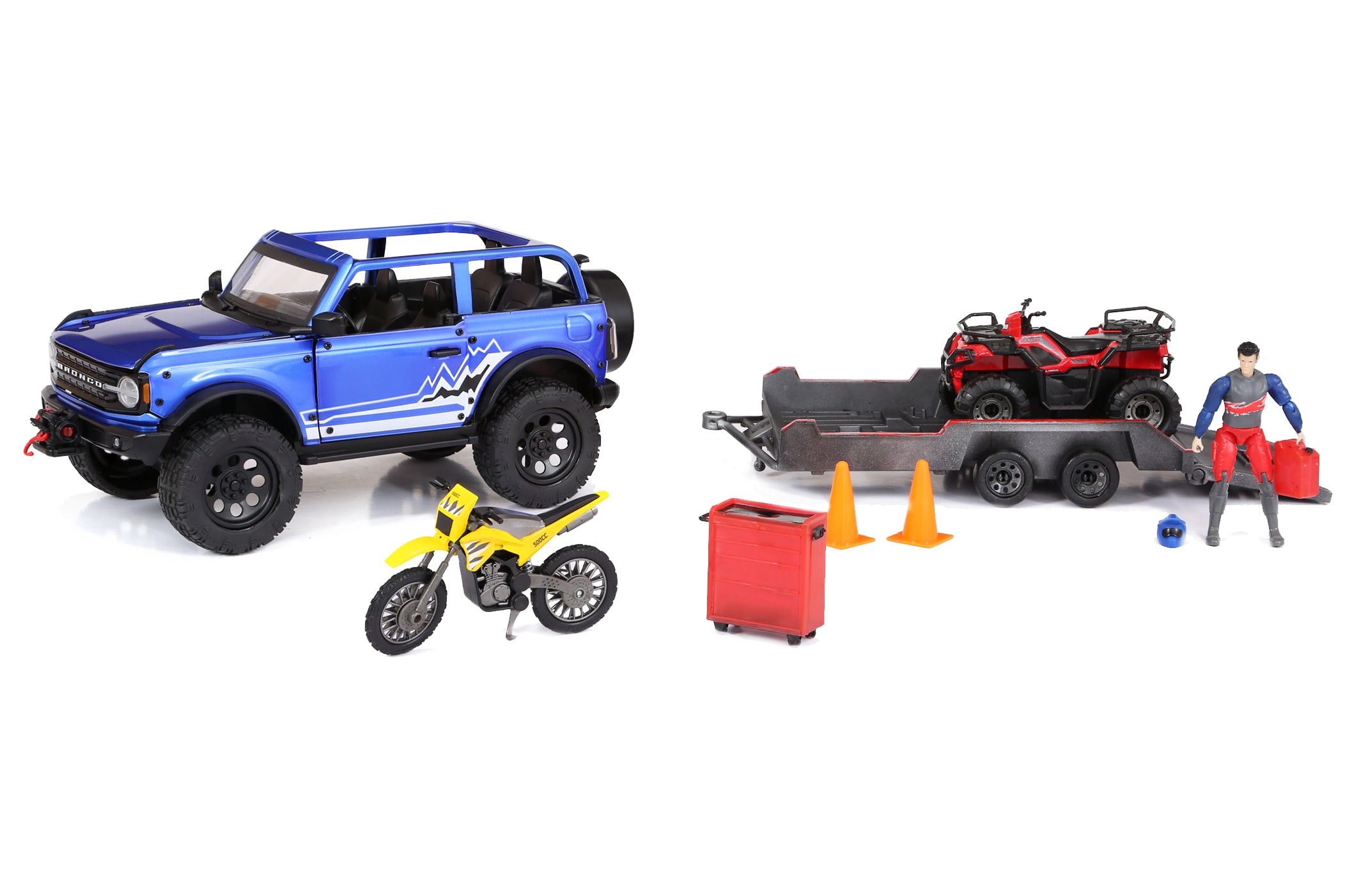 Adventure Force Metal Vehicle Deluxe Play Set Bronco Truck， ATV， Bike， Child Ages 3 and up