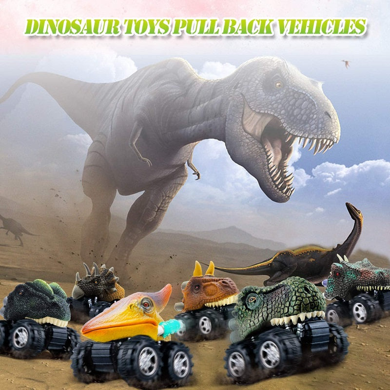 Cooltop 6 Pull Back Cars for Kid 3-12 Years Old， 6 Dinosaur Vehicles Kid-Handled Car， Child