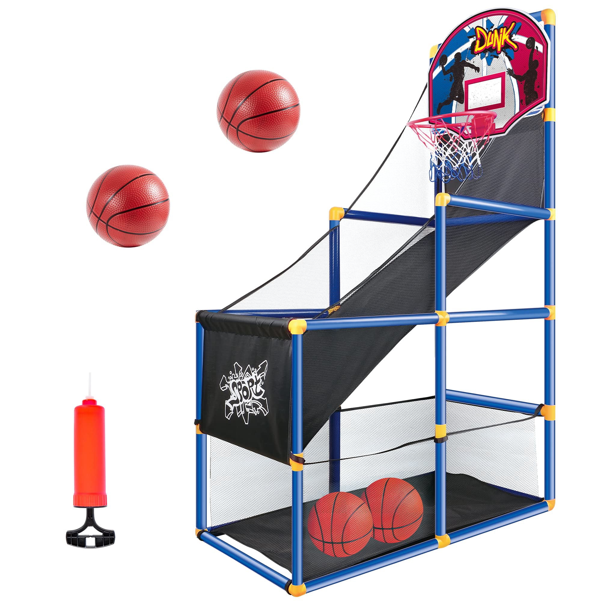 JOYIN Kids Arcade Basketball Game Set with 4 Balls and Hoop for Kids Indoor Outdoor Sport Play - Easy Set Up - Air Pump Included - Ideal for Games and Competition