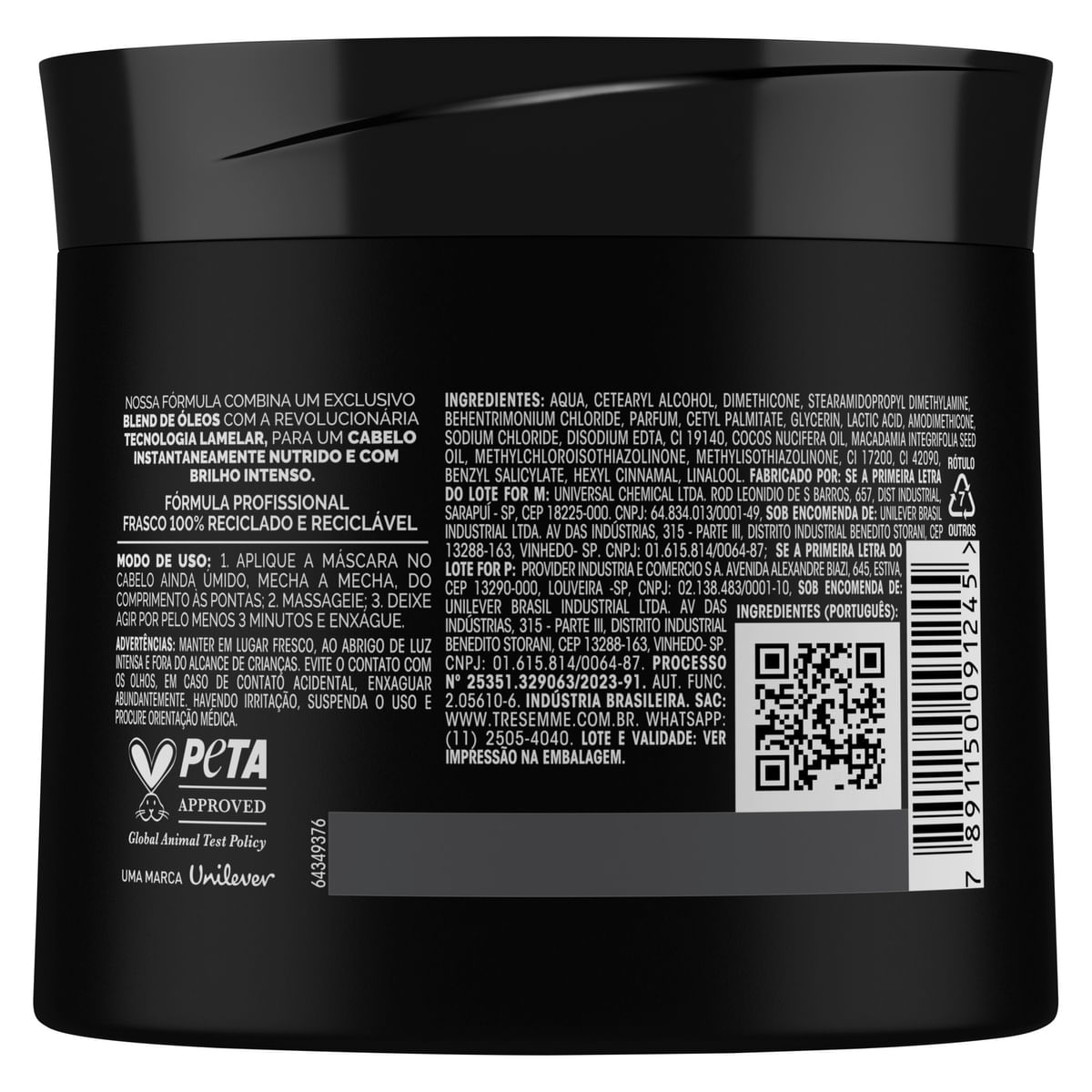 Mascara de Tratamento Tresemme Brilho Lamelar Pote 400g