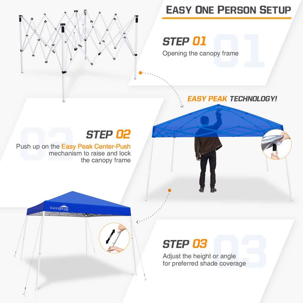 EAGLE PEAK 10' x 10' Slant Leg Pop-up Canopy Tent Easy One Person Setup Instant Outdoor Canopy Folding Shelter with 64 Square Feet of Shade (Orange)