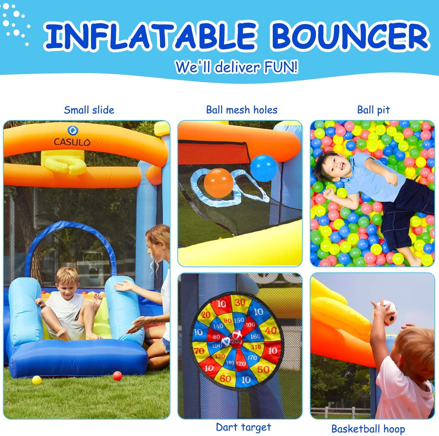 116''x 117'' Toddler Inflatable Bounce House Kids Jumping Bouncer Slide Large Jump Play Area with Blower