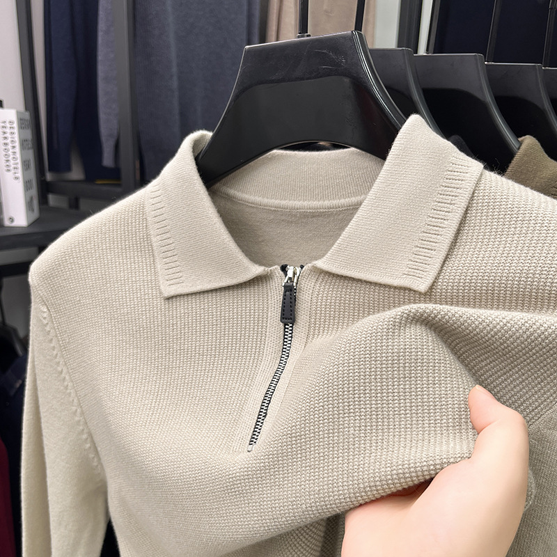 2025 Men's casual knit sweater half zip lapel sweater