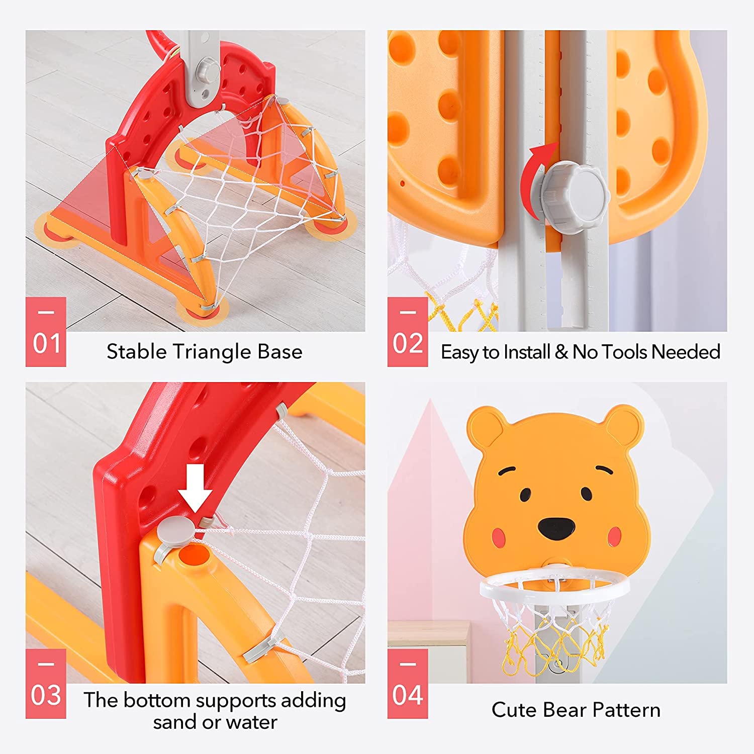 BATE Kids Basketball Hoop with Balls， 2 in 1 Adjustable Height Basketball Hoop Set (No Rings)