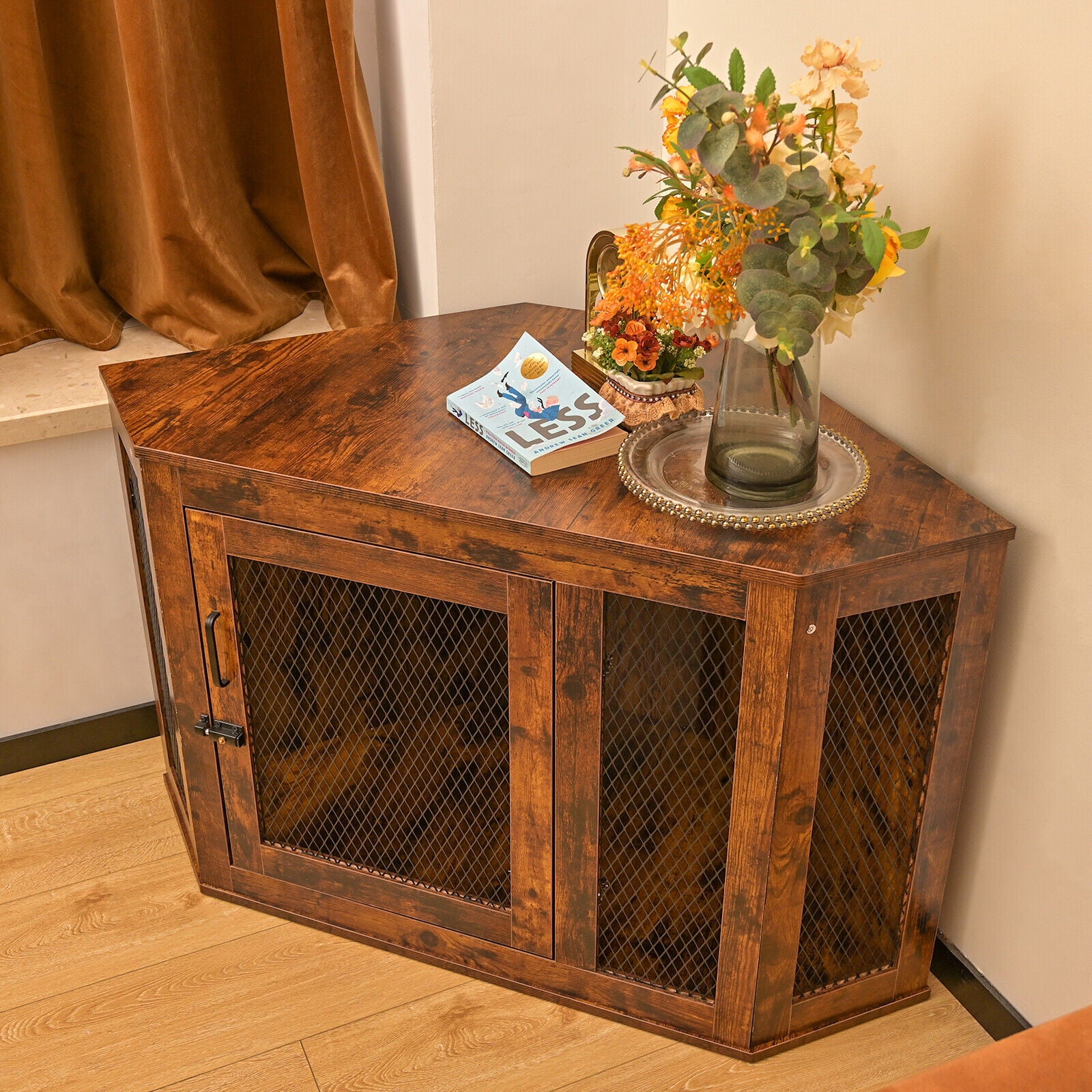 Corner Dog Crate with Cushion Medium Large Dog Crate Indoor