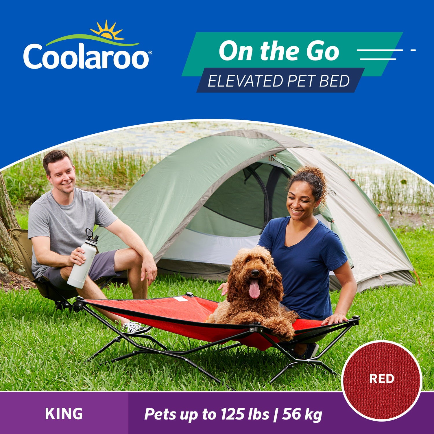 Coolaroo On the Go Elevated Travel Dog Bed， King， Red