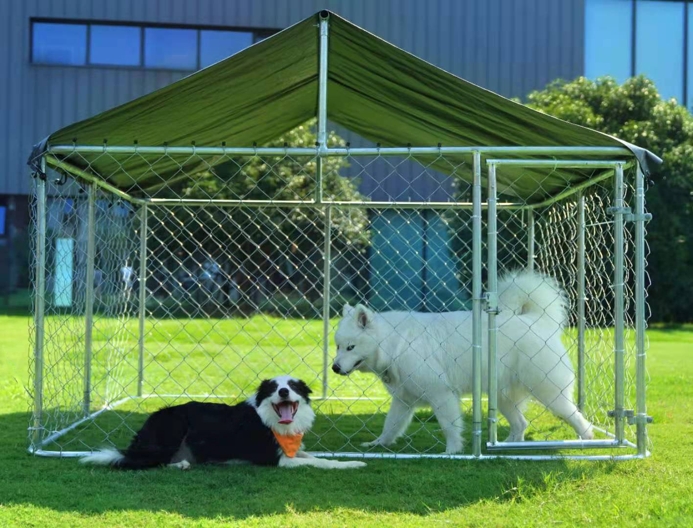 Petony Outdoor Dog Kennel Dog Cage Dog Playpen Dog Fence Chicken Coop Hen House Heavy Duty Pet Playpen with Large Galvanized Chain Link with UV and Water Resistant Black Proof Cover