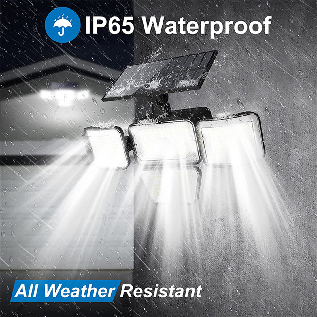 Solar Outdoor Lights Wall Lamp， 278LED 4 Heads Solar Flood Lights with Remote Control， Solar Motion Sensor Security Lights for Garage Yard， IP65 Waterproof