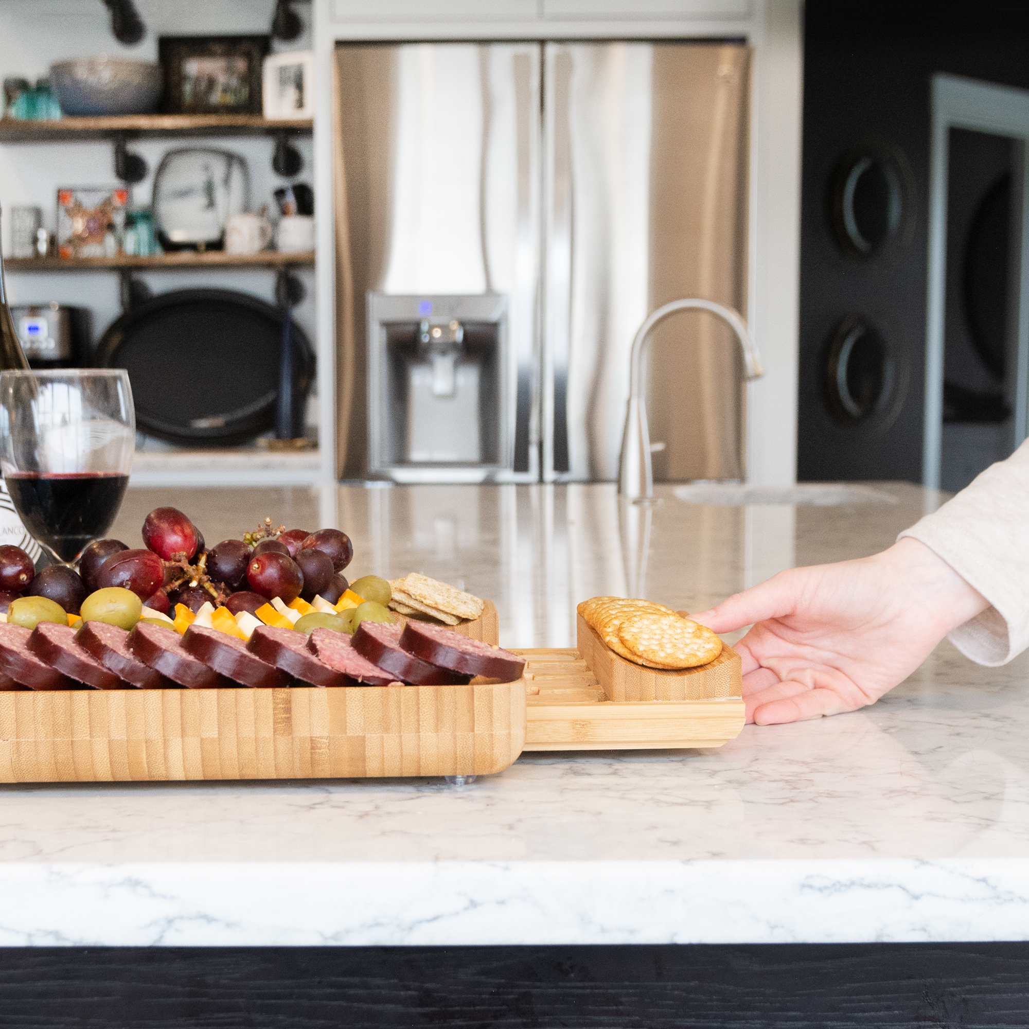 DRAGONN Natural Bamboo Cheese Board and Charcuterie Platter with Hidden Drawer