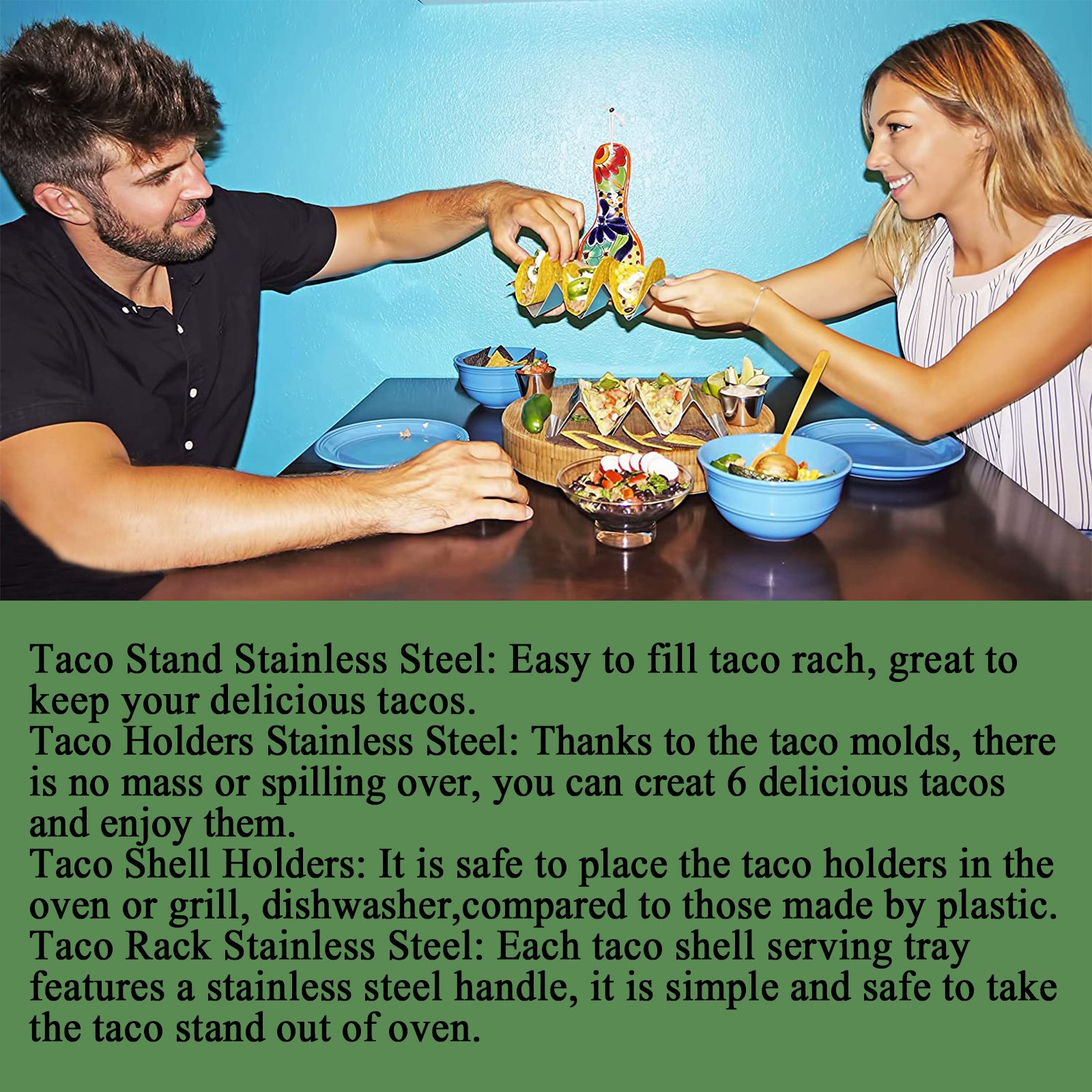 Semfri Taco Holders 2 Packs Stainless Steel Taco Stand Rack Tray Style Truck Tray Style Oven Safe for Baking Dishwasher and Grill Safe