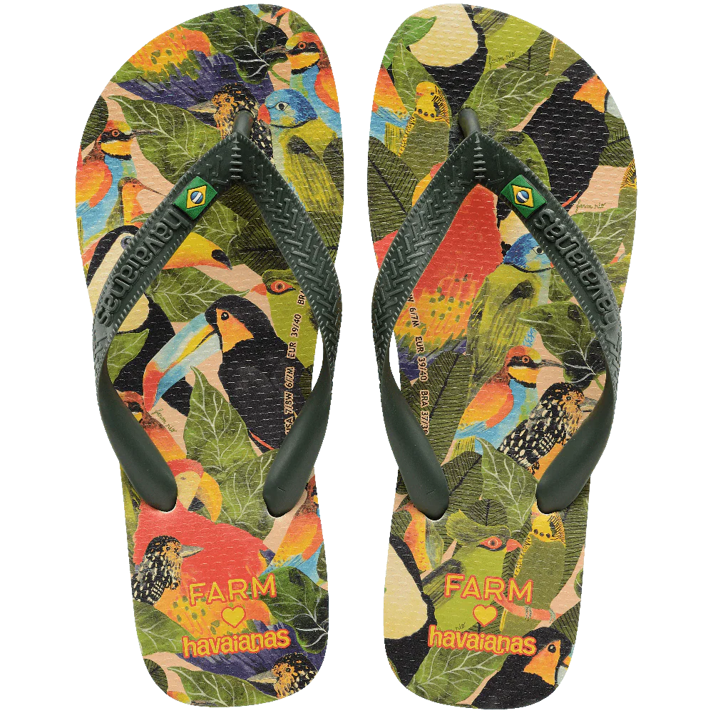 Chinelo Havaianas Farm Folhagens De Pássaros
