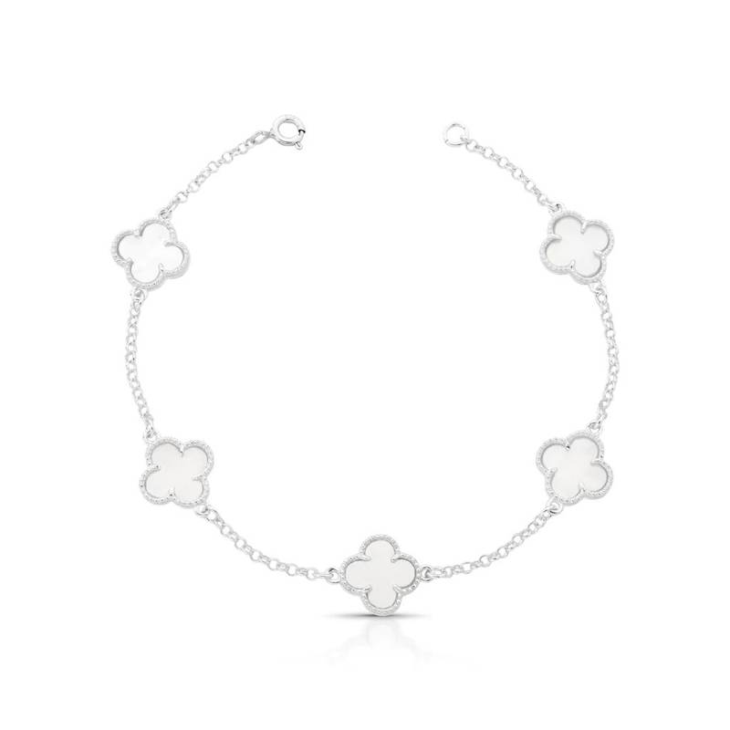 Pulseira 5 Trevos Pedra Madrepérola Natural