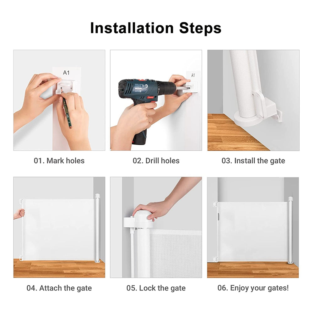 Extendable Baby Gate Indoor Mesh Safety Gate for Stairs Doorways Hallways Magic Gate for Baby and Pet ，59×34 in，59×34 in，White