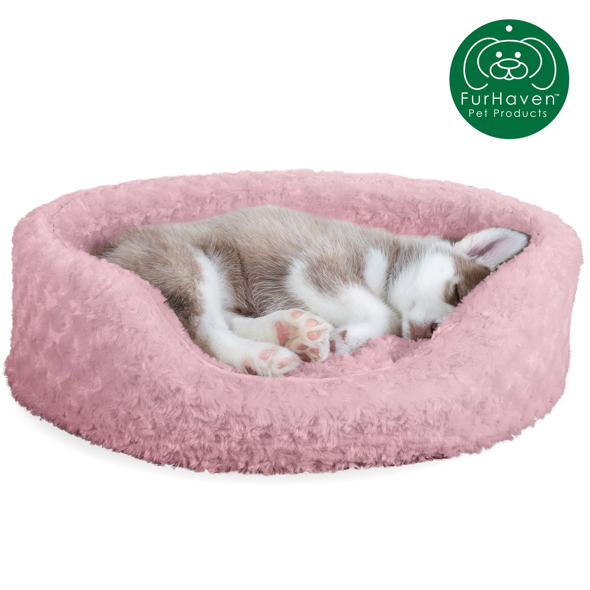 FurHaven | Oval Ultra Plush Pet Bed for Dogs and Cats， Strawberry， Medium