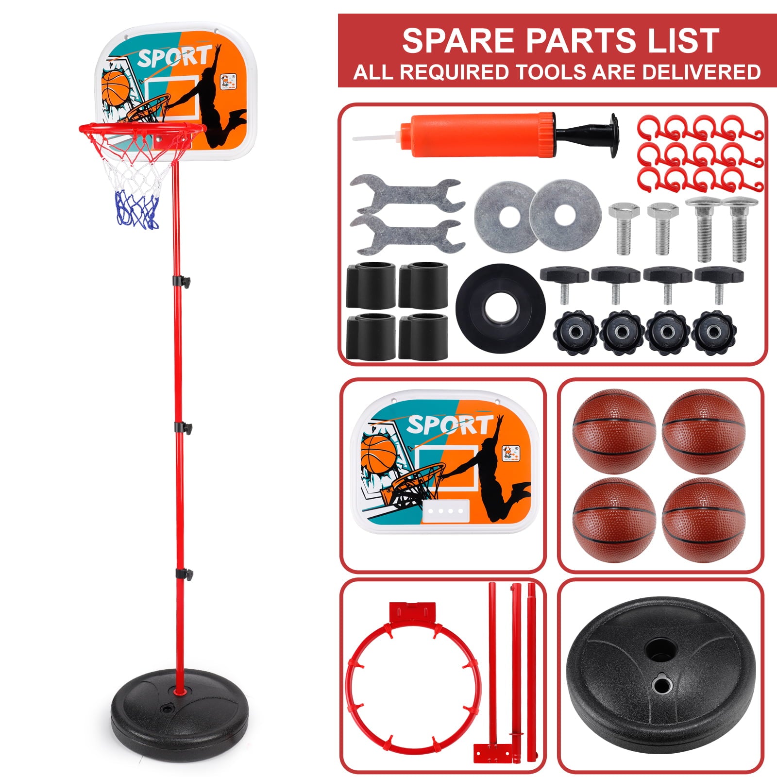 Kids Basketball Hoop Adjustable Height 2.5 ft-6.1 ft Toddler Toys Basketball Hoops Indoor Outdoor Play Mini Portable Basketball Goals Outside Toys Backyard Games for Boys Girls Age 3 4 5 6 7 8 Gifts