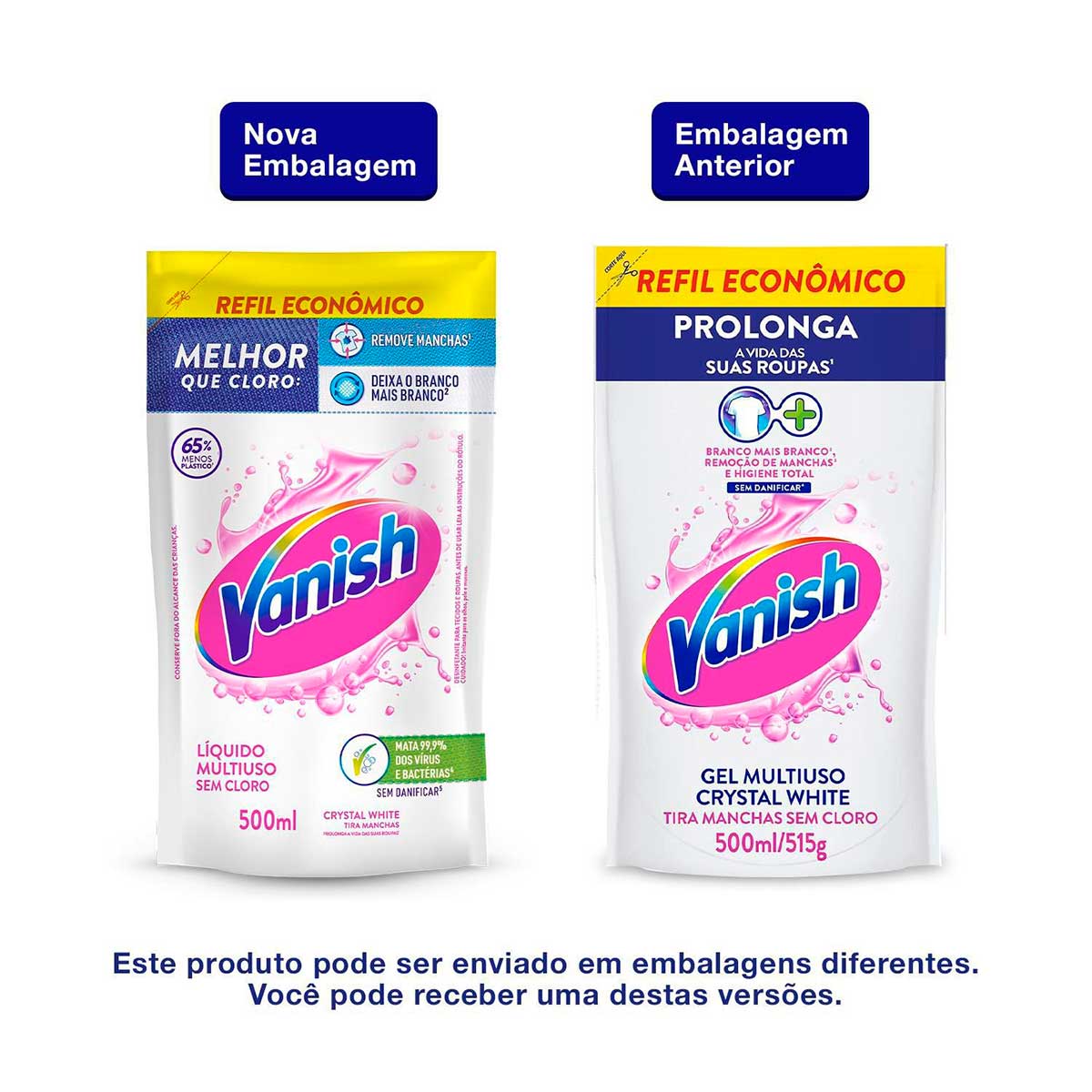 Tira Manchas Vanish Liquido Crystal White para roupas brancas Refil Economico 500ml