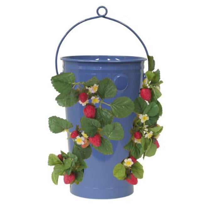 Houston International Trading 8493E B Enameled Galvanized Strawberry & Flower Planter, Blue