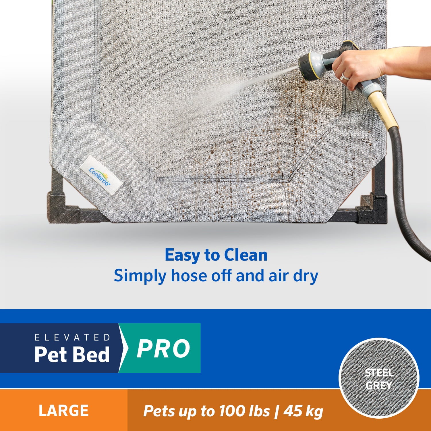 Coolaroo Cooling Elevated Pet Bed Pro， Large， Fits in 48in Crates， Steel