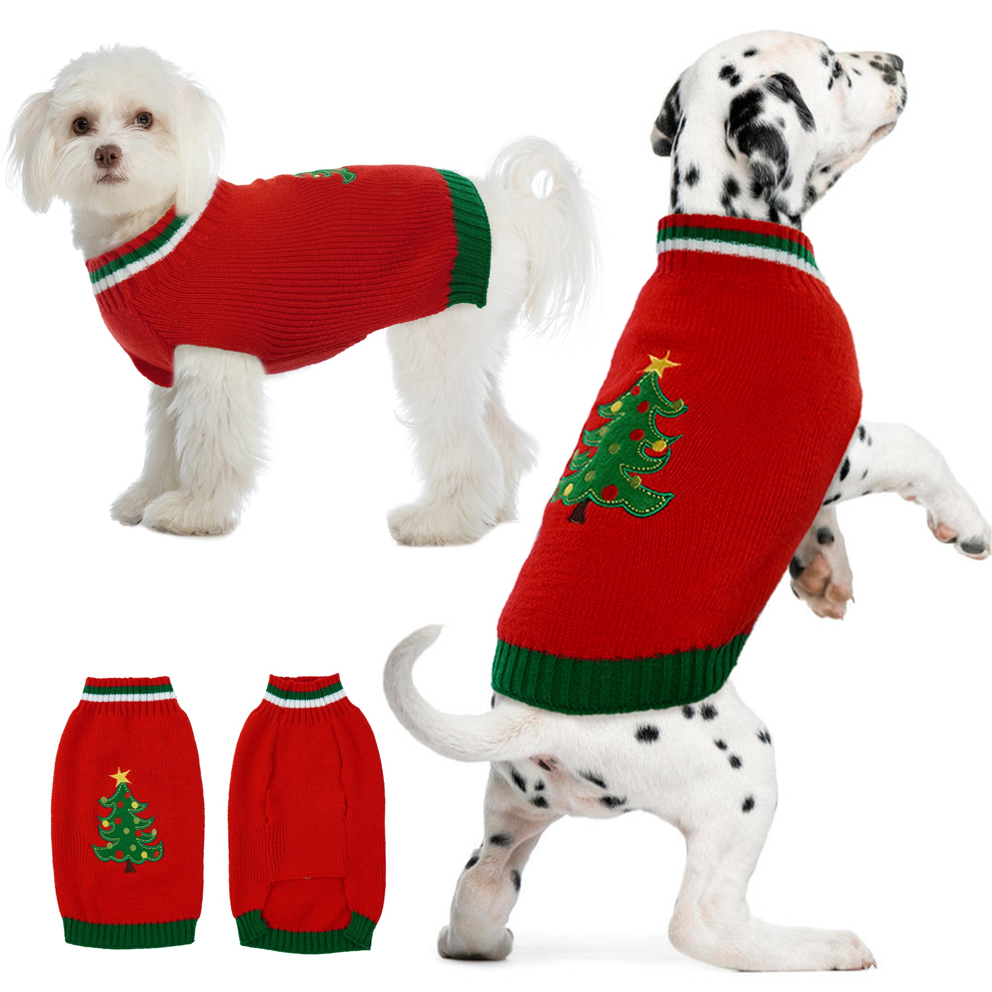 QBLEEV Dog Sweater Christmas Cartoon Christmas Tree Red Pet Cat Winter Knitwear Warm Clothes