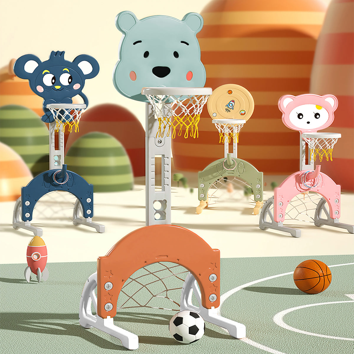 Techvida Kids Basketball Hoop， 2 in 1 toddler Basketball Hoop， Adjustable Basketball Hoop Set with Basketball， Football