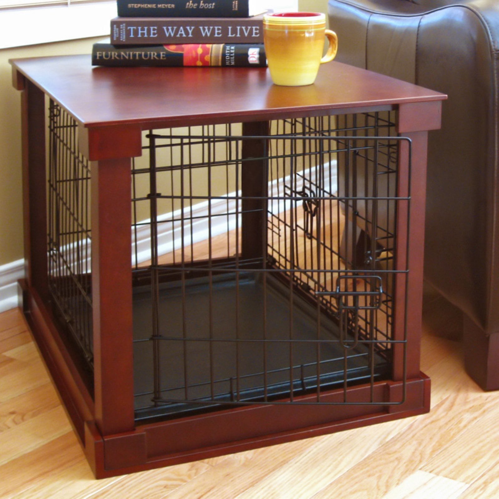 Merry Products End Table Dog Crate， Mahogany， Small， 24L x 18W x 19H in.
