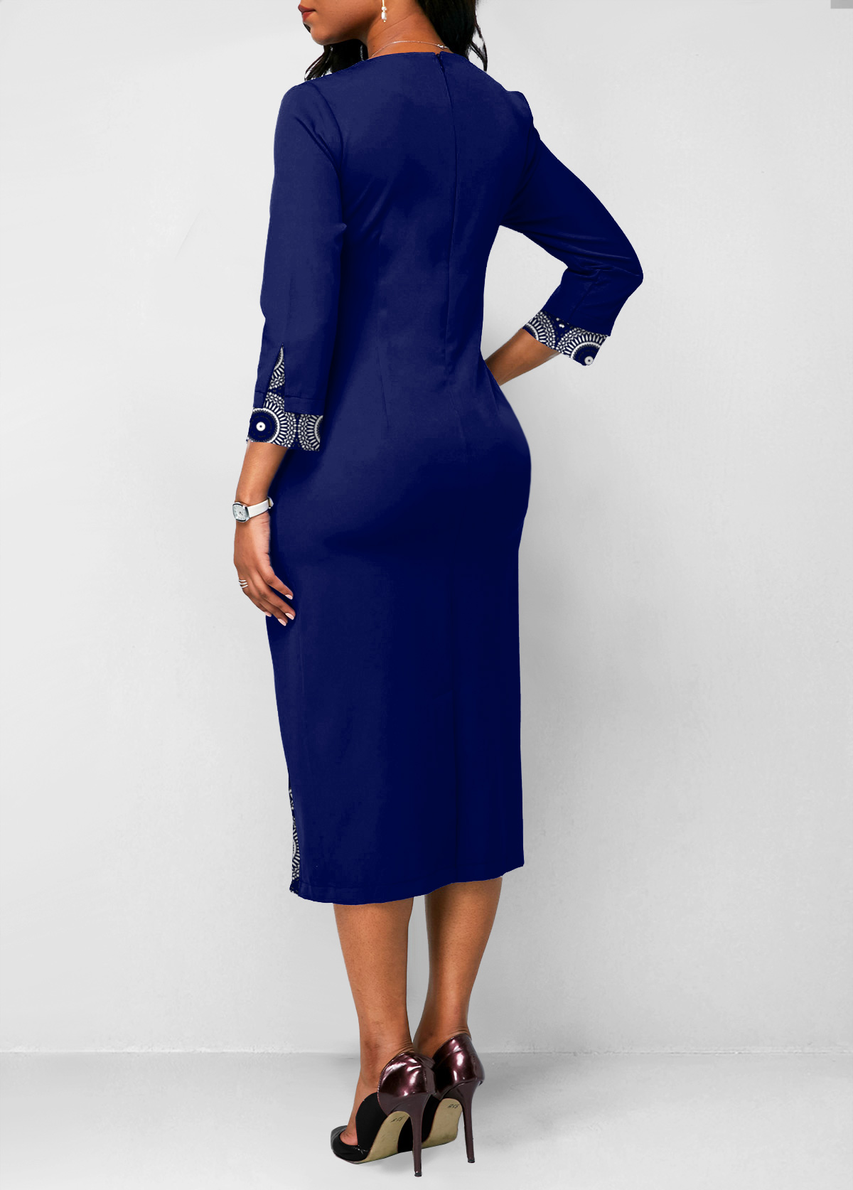 Tribal Print Fake 2in1 Navy Dress