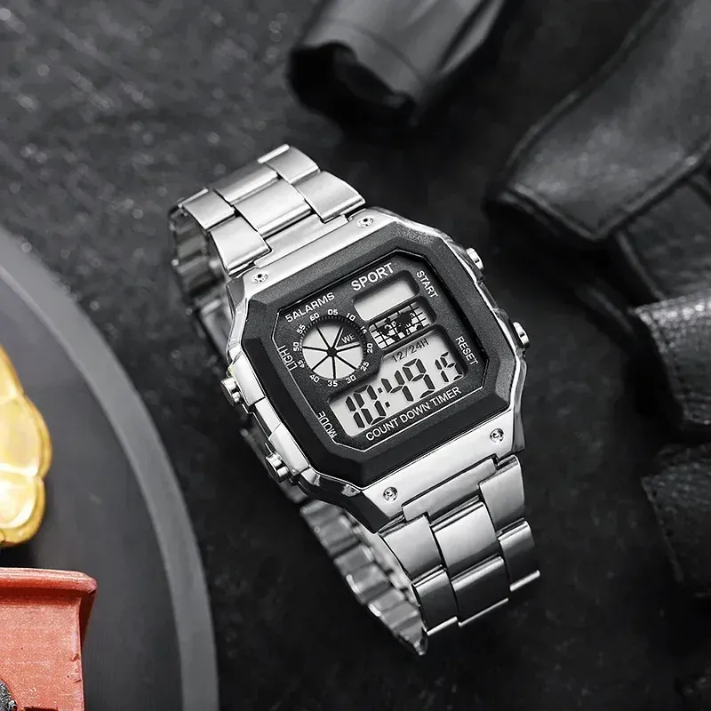 LIUYANGTIAN Luxury Stainless Steel Strap Sport Watches Men Military Digital Watches Waterproof Clock LED Men's Sport Wristwatch