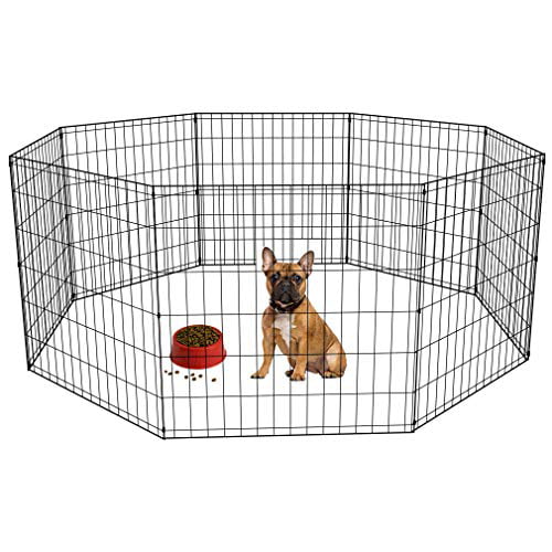 Bestpet Playpen Dog Fence， Exercise Pen Metal Wire Portable Crate Kennel Cage for Small Pet (Dog， Cat， Rabbit) Black， 24 Inches