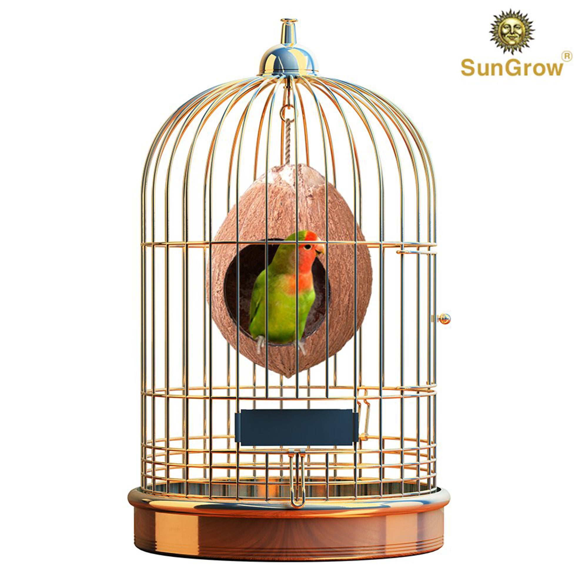 SunGrow Finch and Budgie Coconut Shell Breeding Nest and Bird Seed Storage， Shelter from Cold Weather and Tropical Garden Decor